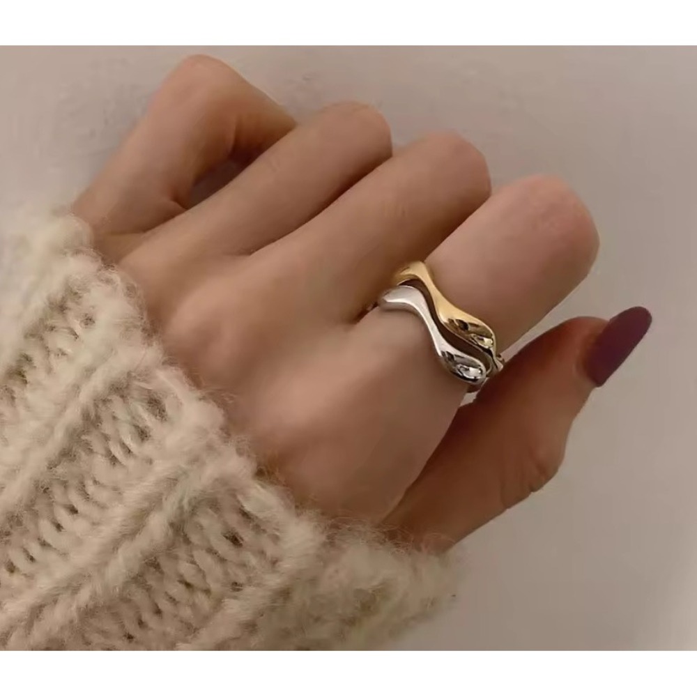 🆕 Yellow Gold Wave Ring Gold Plated 925 Sterling Silver‎ | Adjustable